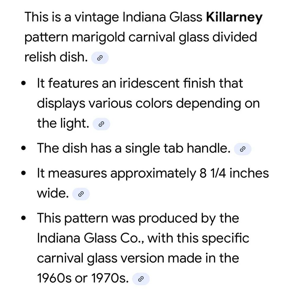 Indiana Glass Killarney Marigold Carnival Glass Divided Relish Dish Tab Handle